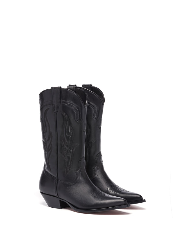 Santafe Men's Cowboy Boots in Black Calfskin | On Tone Embroidery 01